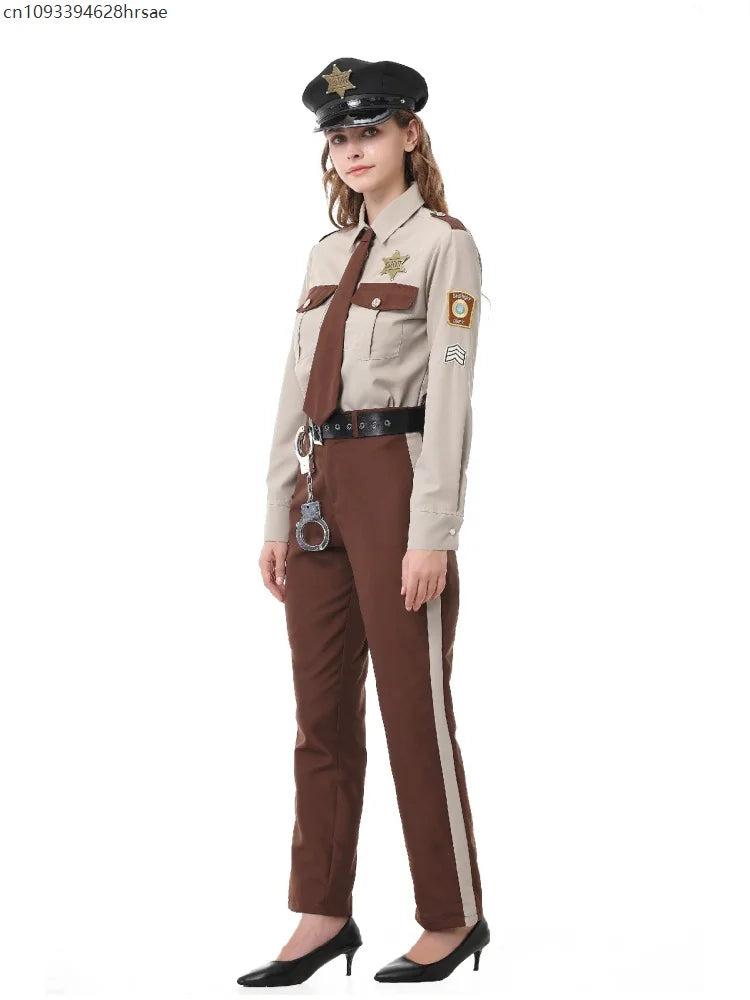 Unisex Sheriff Cosplay Costume Police Uniform Full Set Long Sleeve Halloween Carnival Party Stage Performance Dress Outfits