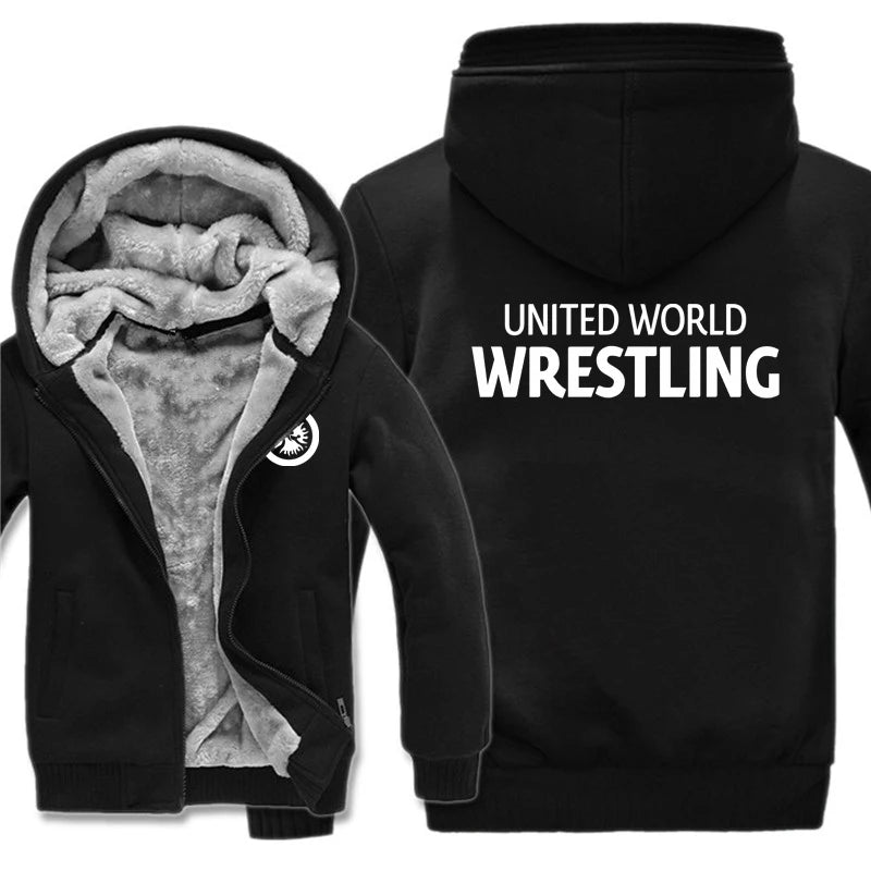 United World Wrestling UWW Men Hoodies Sweatshirts Autumn Winter Warmer Thicken Fleece Fashion Coats Harajuku Top