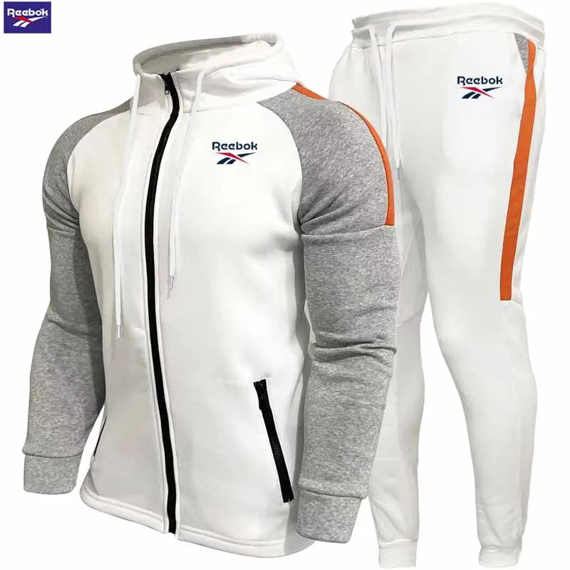 Reebok Men's Fleece Hooded Sweatshirt Set - Long Sleeve Zippered Hooded Sweatshirt - Fashion Striped Loose Jacket - Suitable for