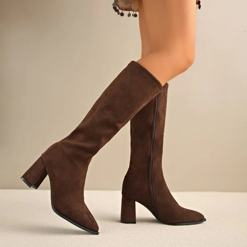 Sexy High Heels Women's Long Boots Fashion Elegant Suede Shoes 2026 Pumps Party Winter Boots New Suede Knee High Boots Mujer