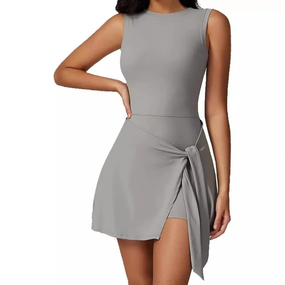 Tennis Dress for Women with Built in Shorts Womens Athletic Dresses Sleeveless Boat Neck Active Workout Skort Dress