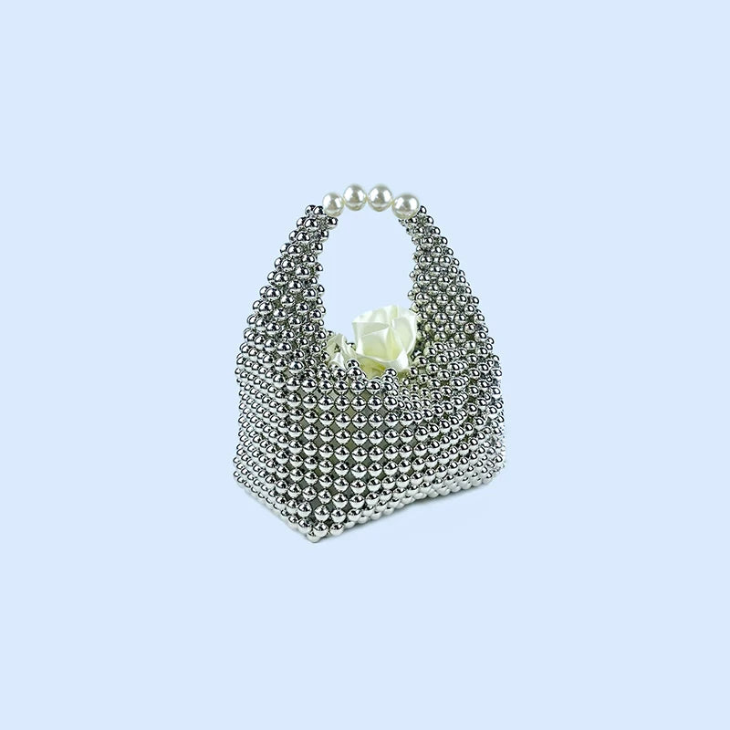 European and American high-end texture handmade silver beaded pillow bag, banquet bag, fashionable and versatile