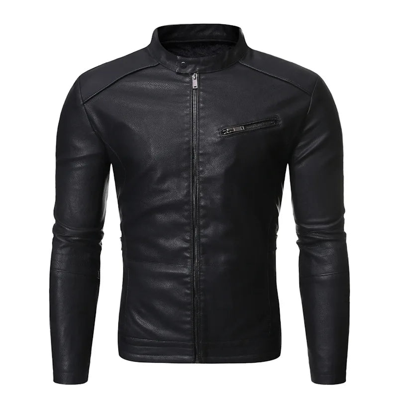 Men's Motorcycle Leather Jacket Autumn Winter Stand Collar Biker Jacket Korean Fashion PU Leather Coat Slim Fit Men's Outerwear