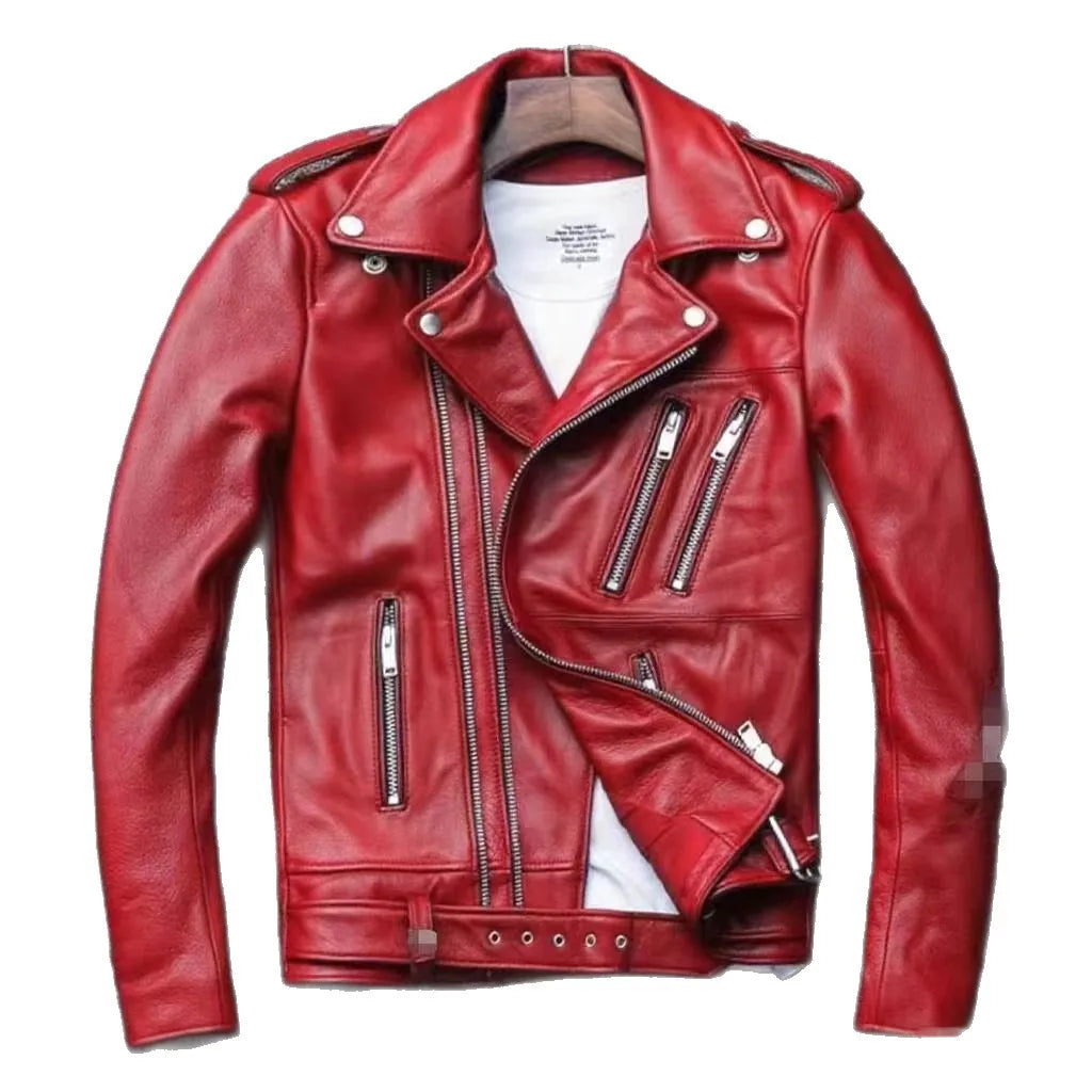 Winter and Autumn Men's Oversized Button-down PU Leather Coat with Multiple Zippers Polo Jacket, with Many Zippers