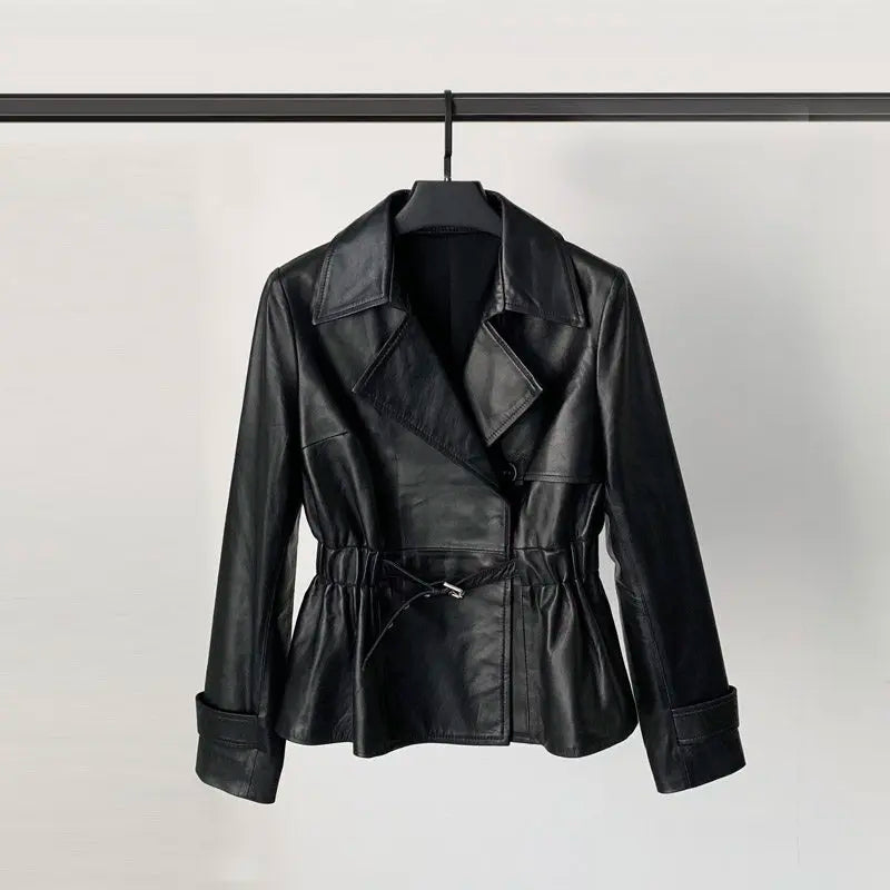TAJIYANE Real Sheepskin Leather Jacket Woman Short Elastic Waist Suit Jacket Fashion Belted Coat Autumn Women Clothing 2026 가죽자켓