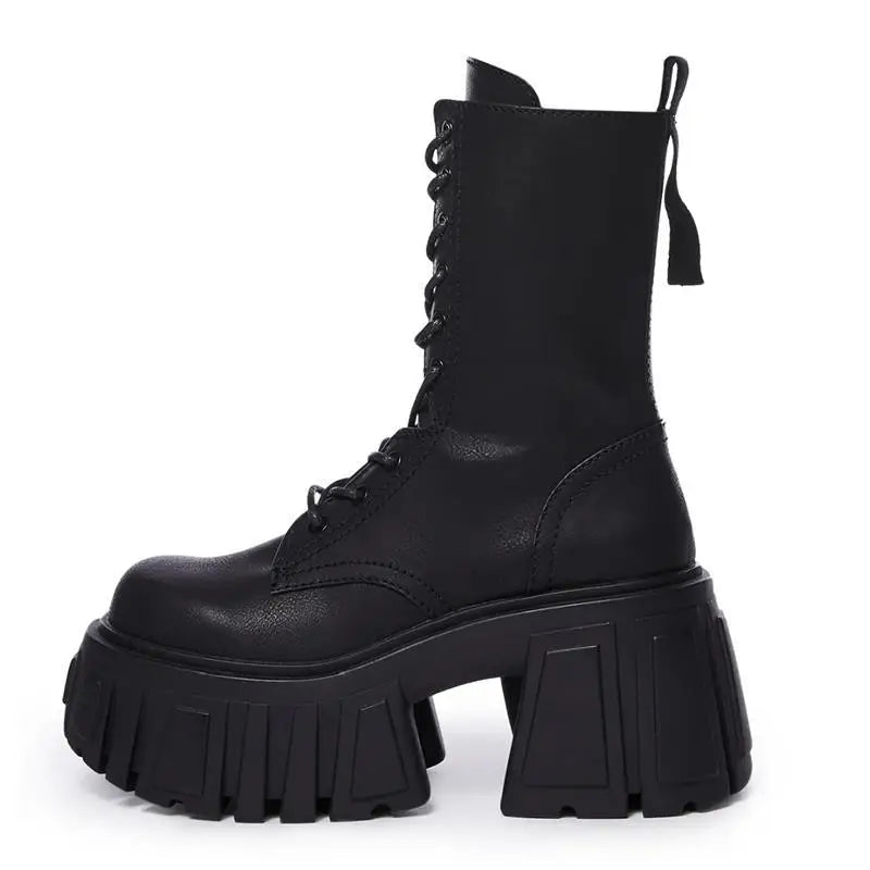 2025 New Women Super High 10cm Shoes Woman Thick-Soled British Style Punk Fashion Platform Thigh High Boots Chunky Heel Pumps