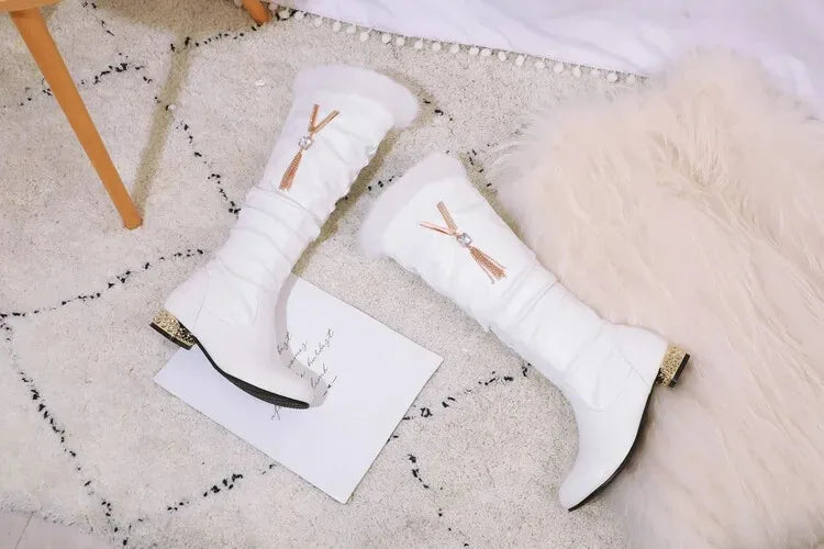Winter Warm Knee High Boots Women Platform Wedges High Heels Snow Boots Slip on Winter Ladies Shoes White Black Pink 2025