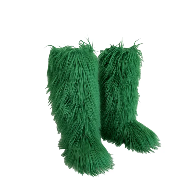 Hot Sale Ins Fashion Long Women Furry Boots Winter Knee Length Keep Warm Ladies Snow Boots