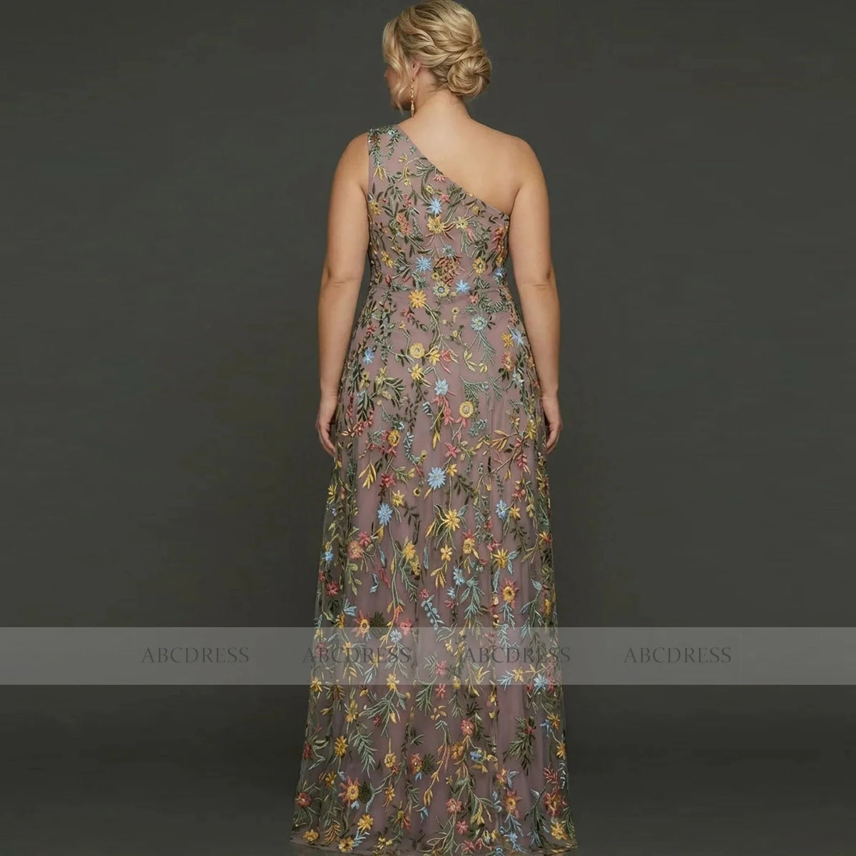 Customized Floral Embroidery Tulle Prom Dress One‑Shoulder Long Formal Evening Gown Backless Wedding Guest Dresses Plus Size