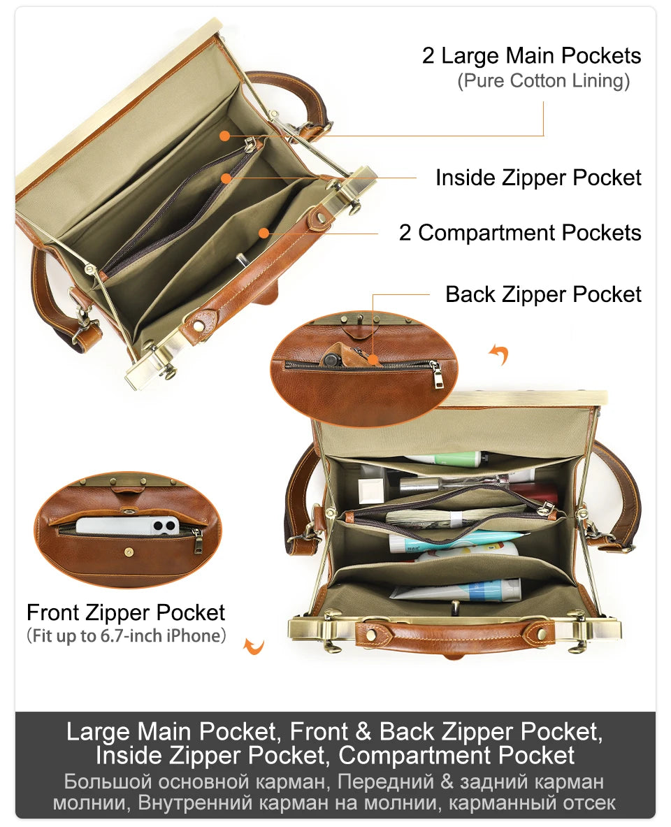 CONTACT'S Genuine Leather Top Handle Bags for Women Sling Shoulder Bags Tote Bag Handbags Metal Frame Female Bags Office Ladies