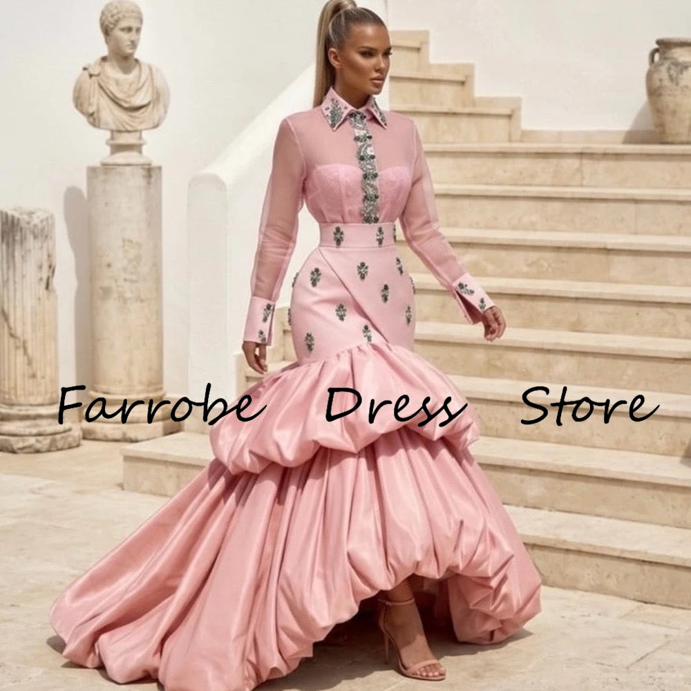Modern Customized Formal Party Dresses Floor Length Women's Evening Dresses Mermaid Long Sleeves Beading Prom Wedding Dress
