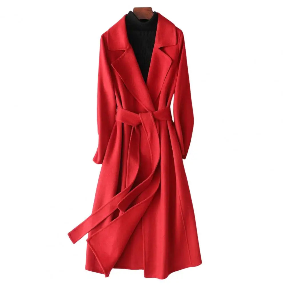 Women Wool Coat Womens Long Wool Peacoat with Belt Notched Lapel Overcoat Warm Fall Winter Trench Coat for Weather Polyester