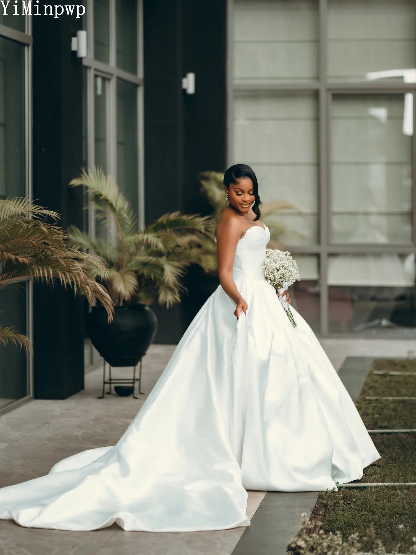 Simple White Wedding Dresses for Bride Sweetheart Drop-Waistline Corset Satin Summer Africa Bridal Ceremony Gown Customized