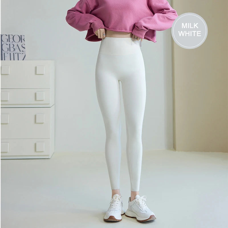 BIVIGAOS Spring Summer Back Pocket Nude Feel Sharkskin Leggings Women Fish Bone High Waist Push Up Sport Fitness Running Legging