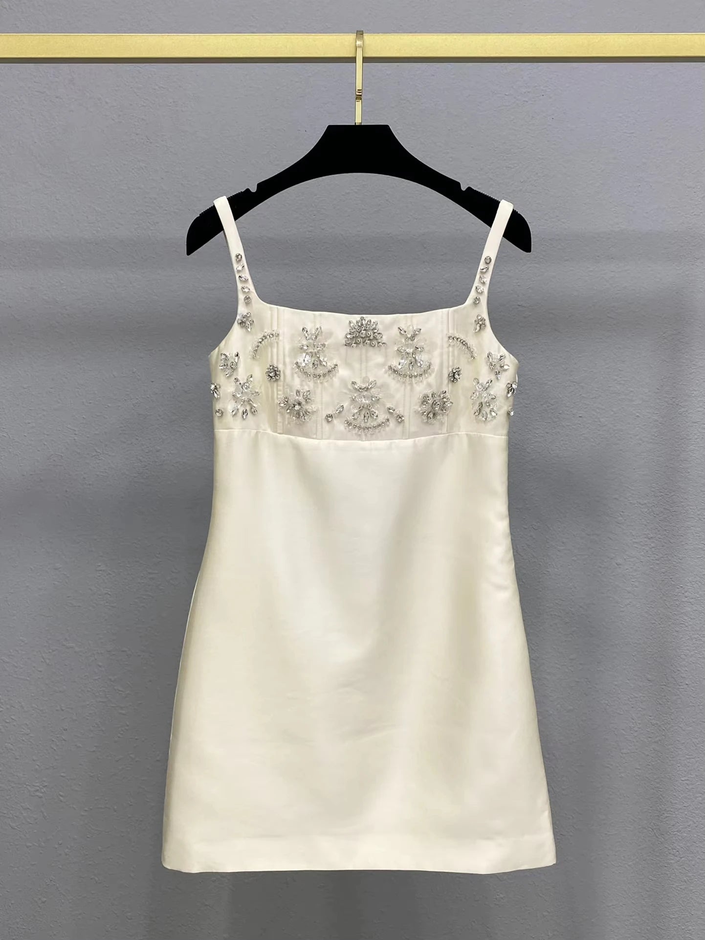 2025 Ladies New [Glossy Texture] Solid Diamond decoration Square-Neck Suspender Dress, Sleeveless Perfect Choice for Women