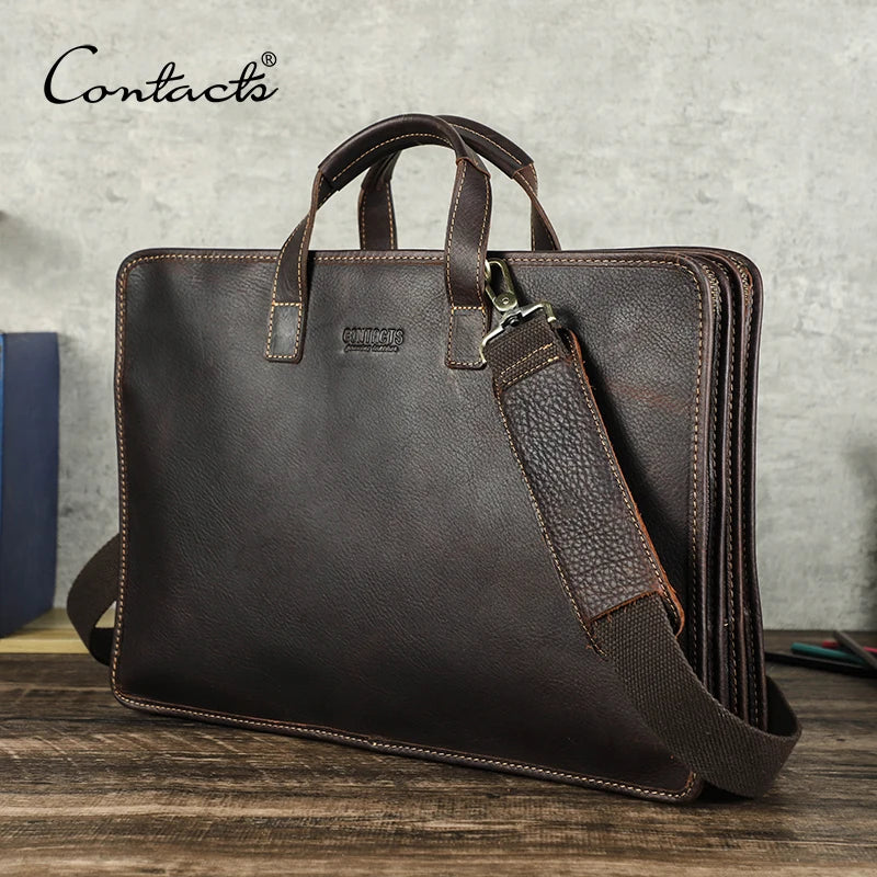 CONTACT'S Genuine Leather Sling Briefcase for Men Business Bags Male Shoulder Bag Men's Bag Tote Laptop Bags for 16" Macbook Pro