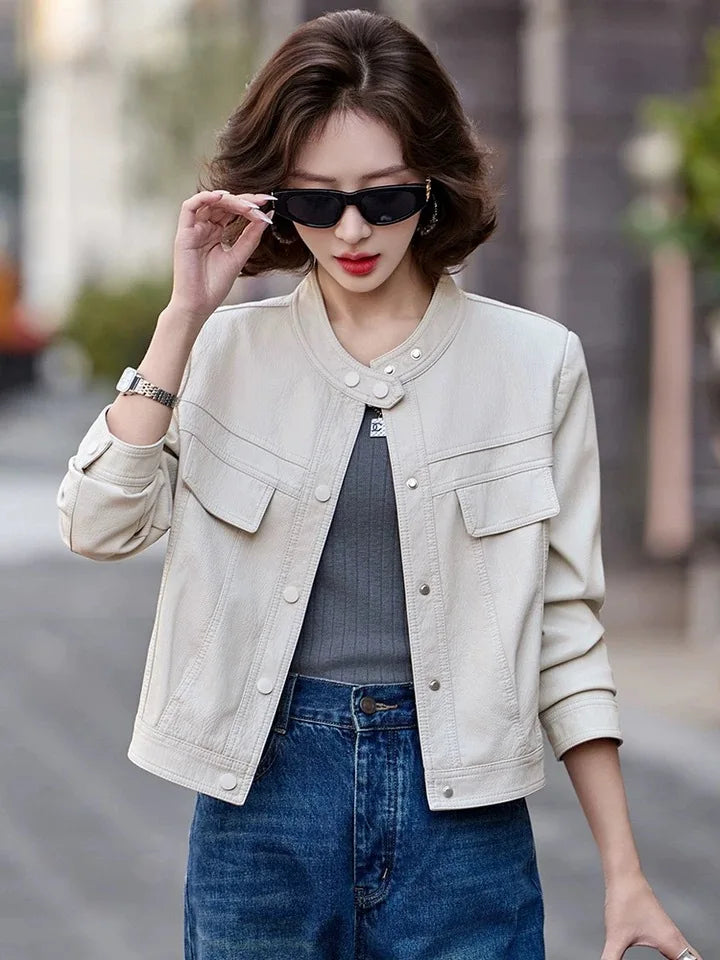 Fashionable Short PU Leather Jacket Women's Loose Slimming Biker Style Spring Autumn New Arrival Korean Version Casual Coat