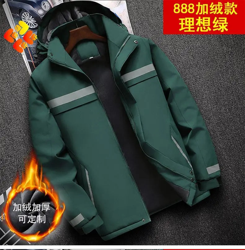 New Winter Work Jacket, Waterproof Windproof Reflective Thermal Coat with Fleece Lining, Stain Resistant Outdoor