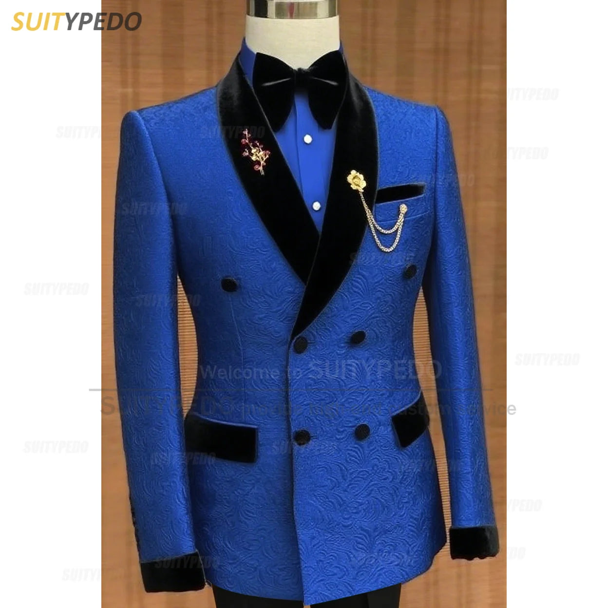 Luxury Jacquard Suit Sets For Men Wedding Banquet Grooms High Quality Outfits Classic Male Double Breasted Blazer Pants 2 Pcs