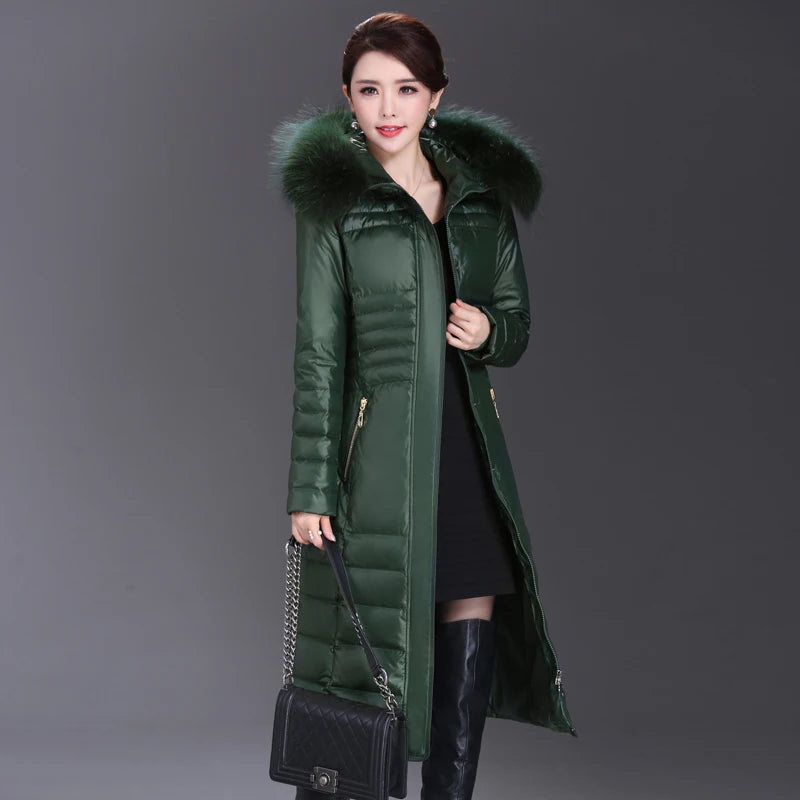 Shengyu Boya Middle-Aged and Elderly Women's Over-The-Knee Long down Jacket, Thickened Slim-Fit Coat for Mothers, New Style