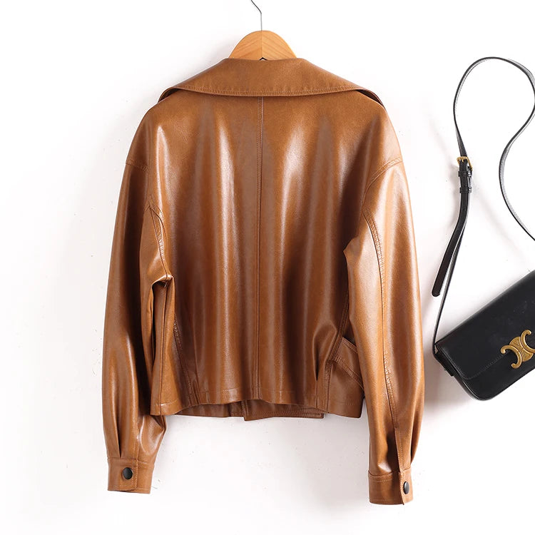 Ning Genuine Leather Jacket Women's Short Style 2026 New Autumn Loose Casual Motorcycle Fashion Sheepskin Coat