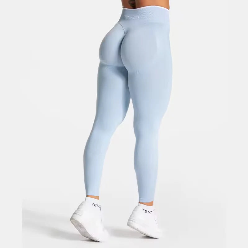 TEVEO Women's Seamless Gym Solid Sports Ignite Short White Waist Tight High Waist Hip Lifting Yoga Pants Running Sports Shorts