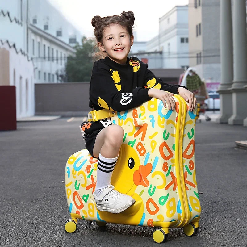 Cute Pony Cartoon Suitcase for Children Can Sit and Ride Carry on Kids Luggage Baby Trolley Case Boarding Cabin 20 Inch