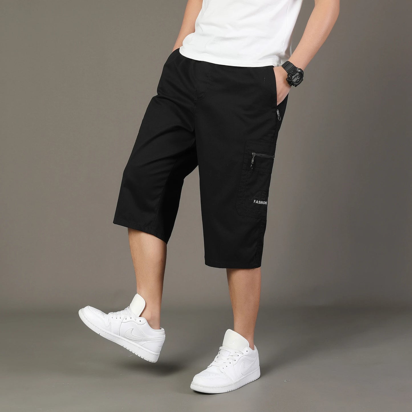 Zipper Pocket Workwear Shorts Mens Knee Cargo Pants 2026 Summer Cotton Shorts Men Climbing Jogger Elastic Waist Sports Work Wear