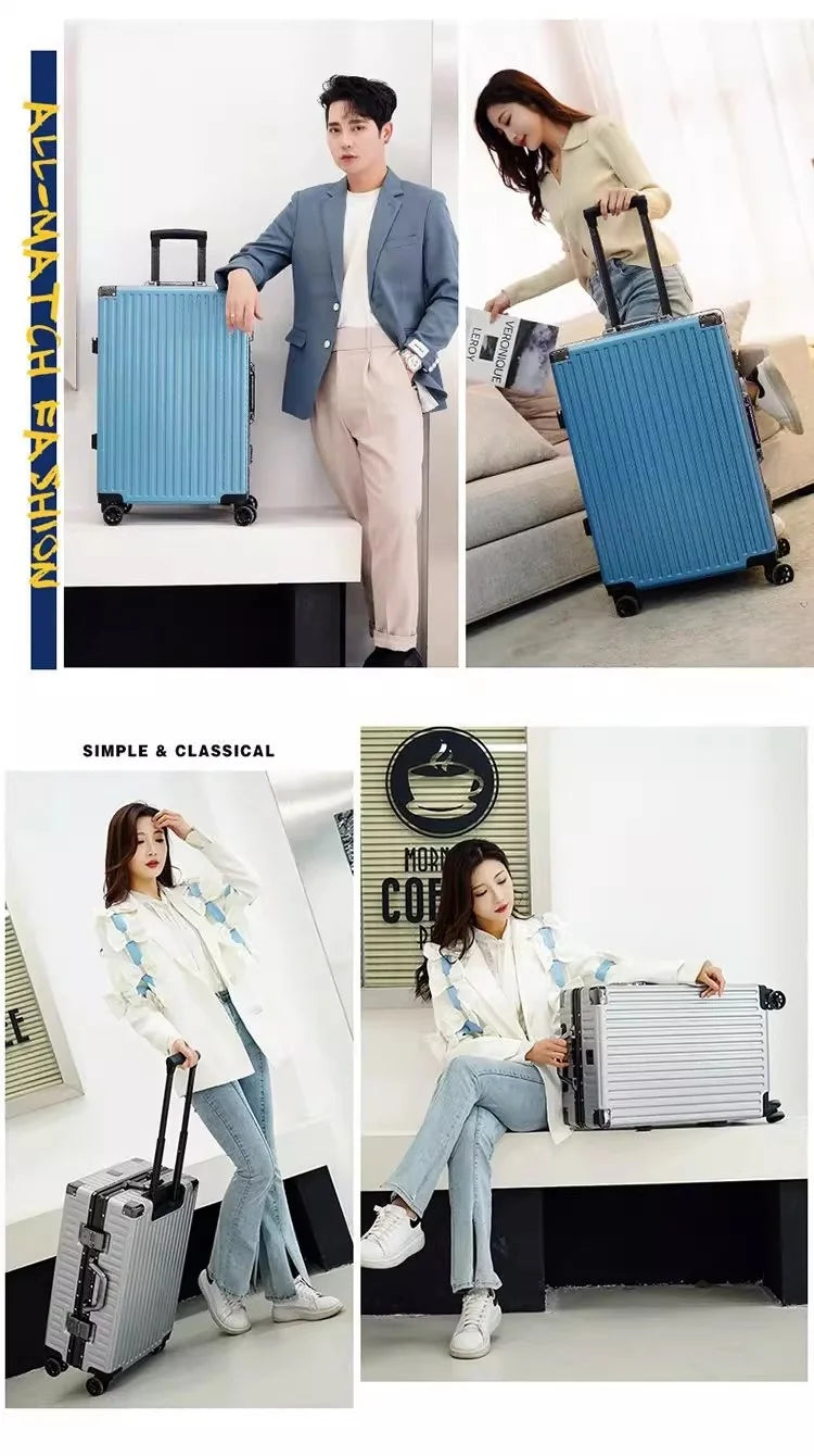 Aluminium Frame Suitcase Large-capacity Trolley Case Strong and Durable Password Cabin Bag Thickened PC suitcase 20/22/24/26/28