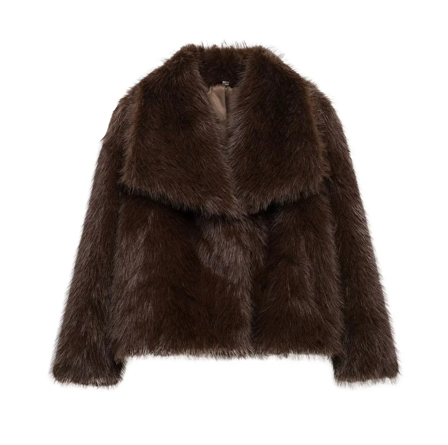 HH 2025 Winter Coats For Women New Artificial Fur Effect Loose Cropped Coat Female Versatile Streetwear Women's Cardigan