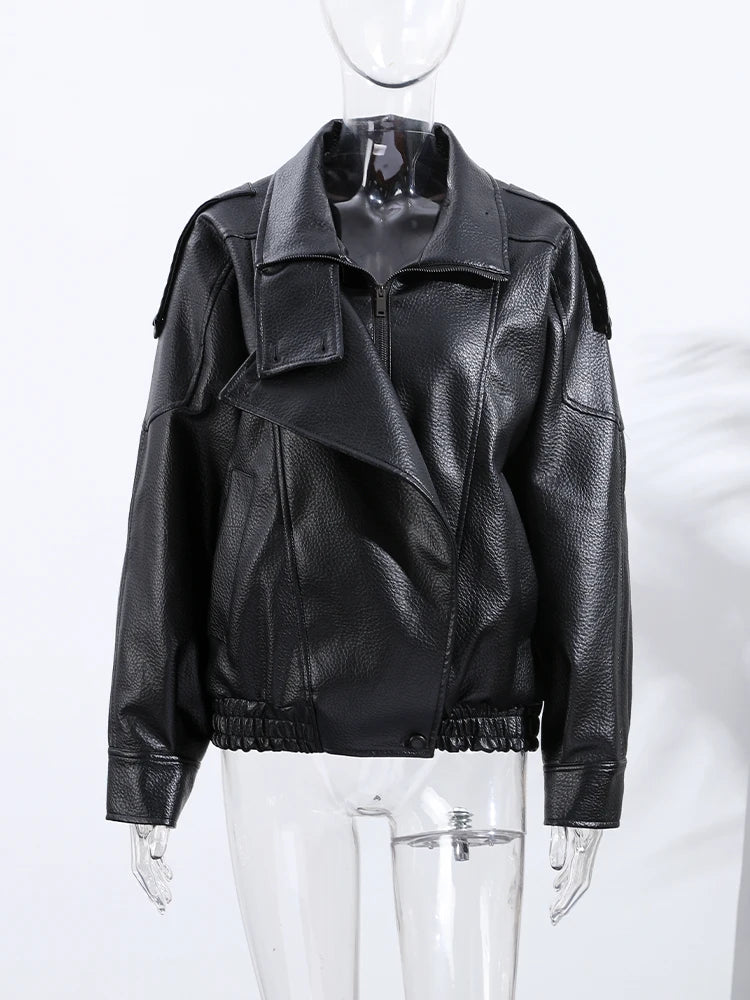 Fashion Leather Women's Jacket Y2k Street Single-breasted High Neck Female Coats 2026 Autumn Black Pu Long Sleeve Lady Jackets