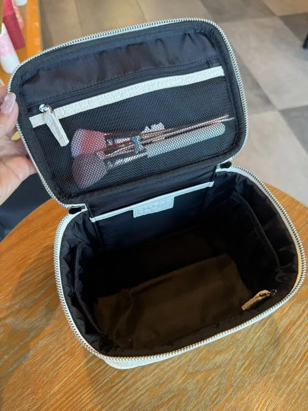 Firstgrain Cowhide Himalayan Crocodile Pattern Vanity Case Genuine Leather Square Portable Large-Capacity Hand-Held Cosmetic Bag