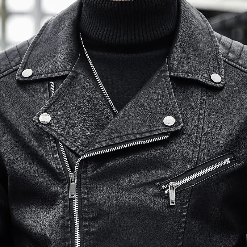Male Slim Fit Pu Leather Coats Mens Motorcycle Jackets Black Outwear Leather Coats Man High Quality Business Leather Jacket