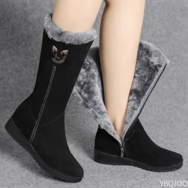 Winter Versatile Snow Boots Women's Thick Fashionable Women's Boots Anti Slip Warm Leisure Comfortable Side Zipper Cotton Boots