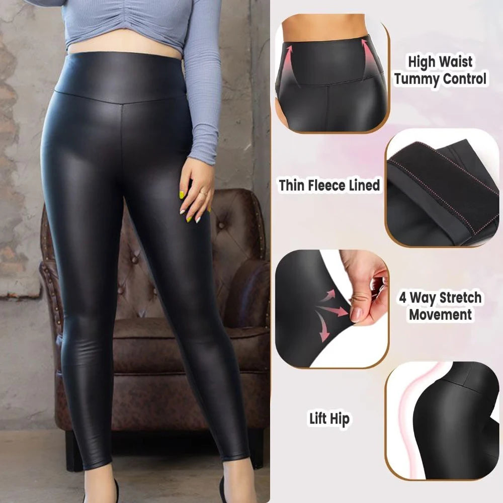 Hot Women PU Leather Leggings Black Leather Pencil Pants Female High Waist Sexy Skinny Thin Leather Trousers Stretchy Leggins