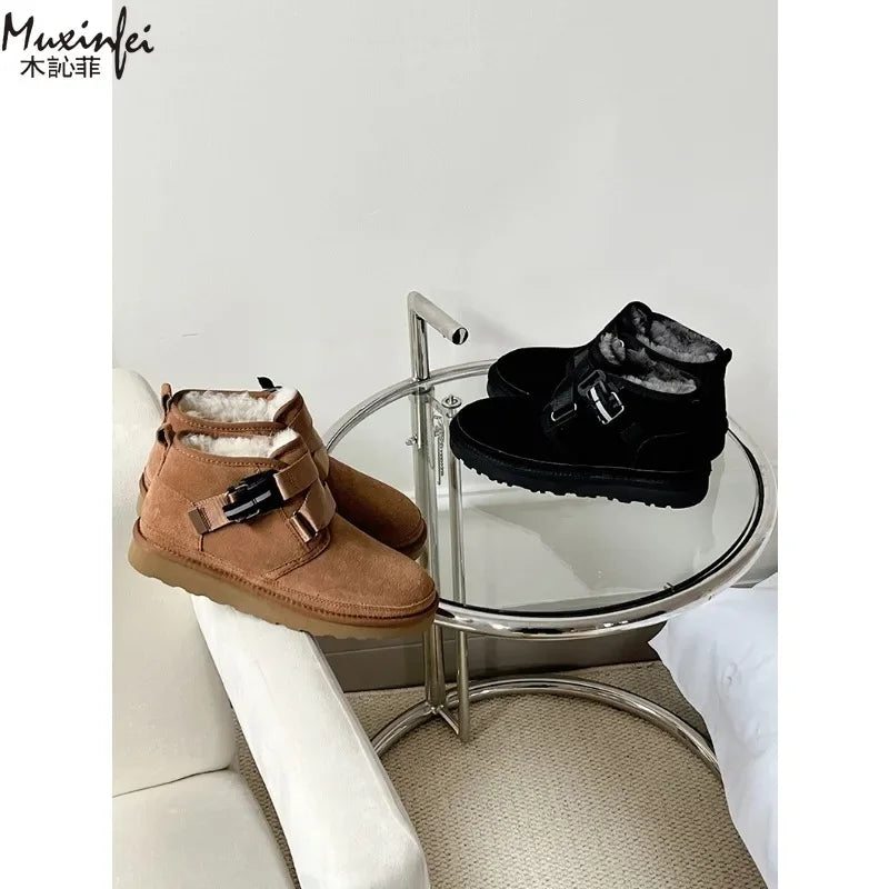2026 Winter New Style Wang Yibo Same Top Leather Outdoor Warm Men's Boots Fashion Versatile Short Tube Men's Snow Boots