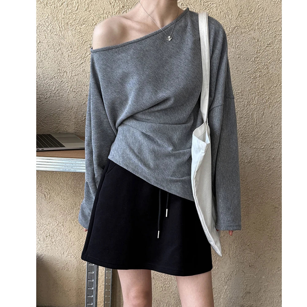 2026 Women Spring Sexy Off The Shoulder Cotton Hoodies Long Sleeve Casual Pullovers Clothes Women Tops Sweatershirt