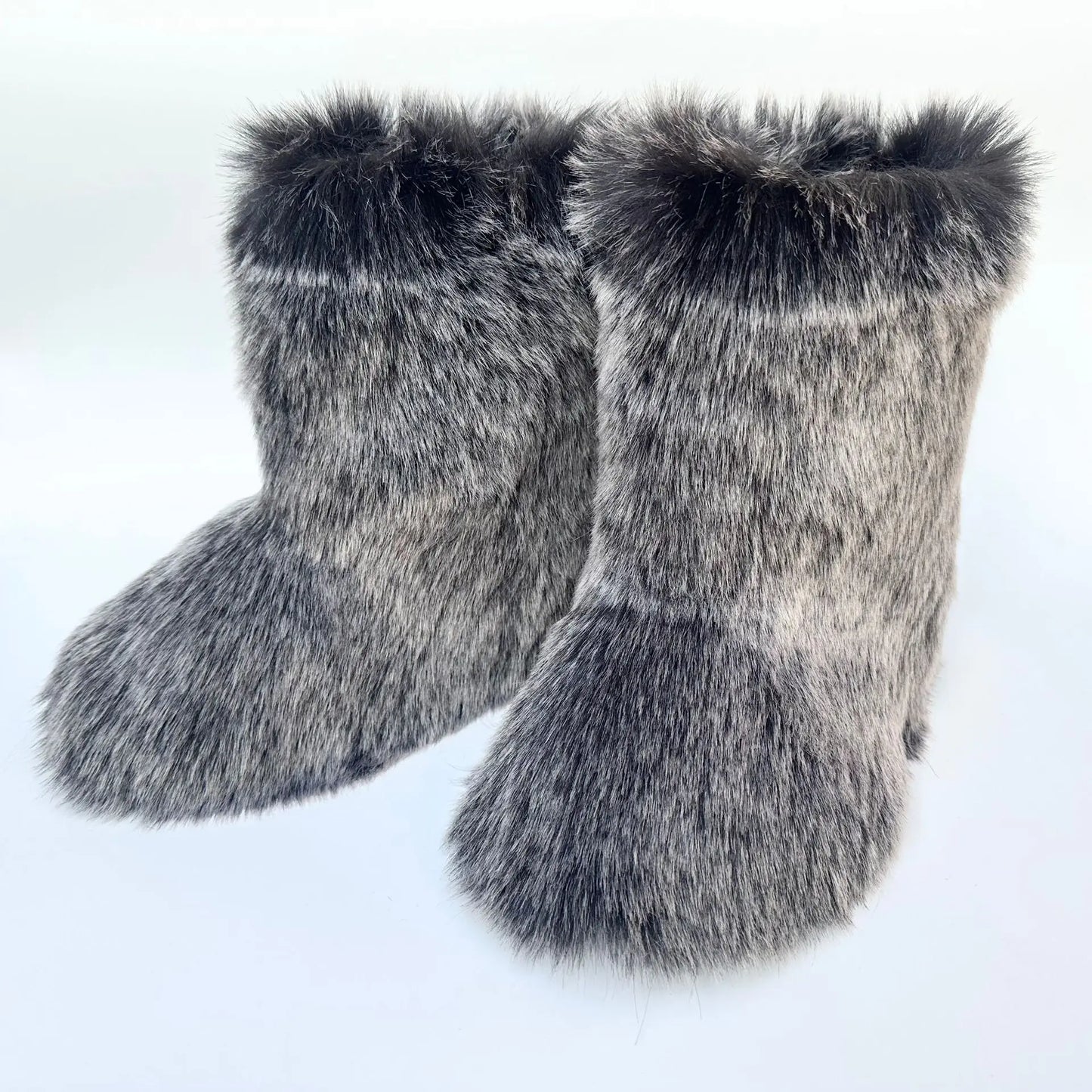 Cute High Quality Faux Raccoon Fox Fur Shibuya Gal Thickened Plus Size Mid-Calf Faux Fur Warm Winter Snow Boots for Women