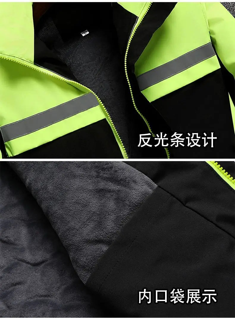New Winter Work Jacket, Waterproof Windproof Reflective Thermal Coat with Fleece Lining, Stain Resistant Outdoor