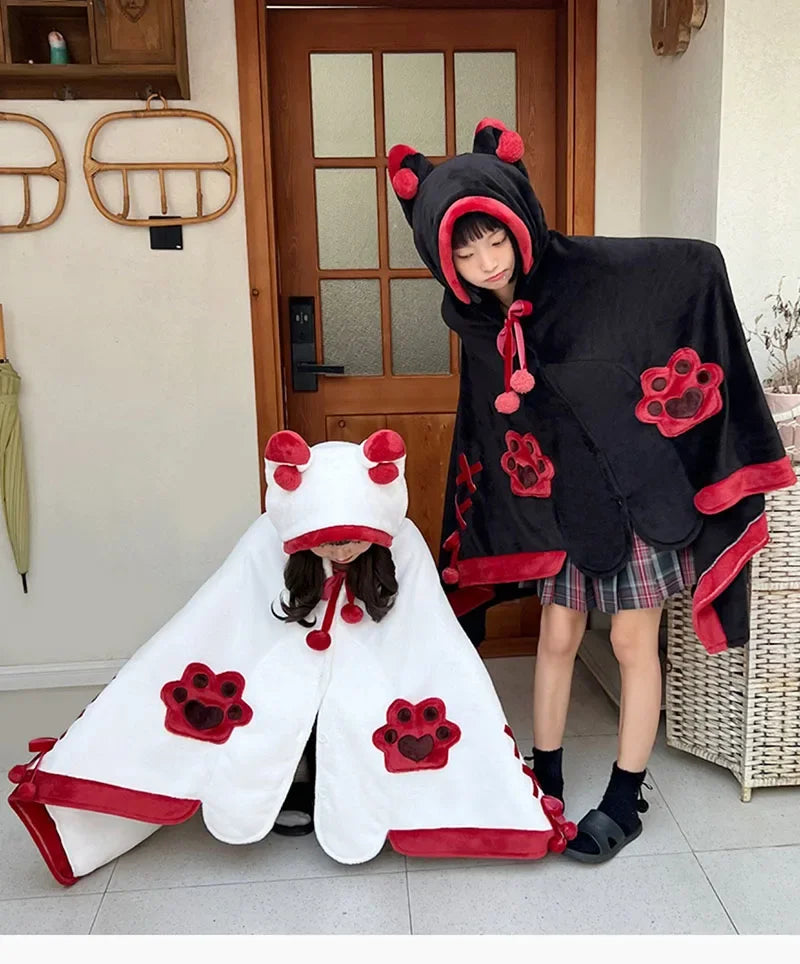 Kawaii Cartoon Bat Y2k Cute Blanket Plush Pajamas Anime Cosplay Cape Costume Halloween Theme Party Women's Hooded Cape 2025 New
