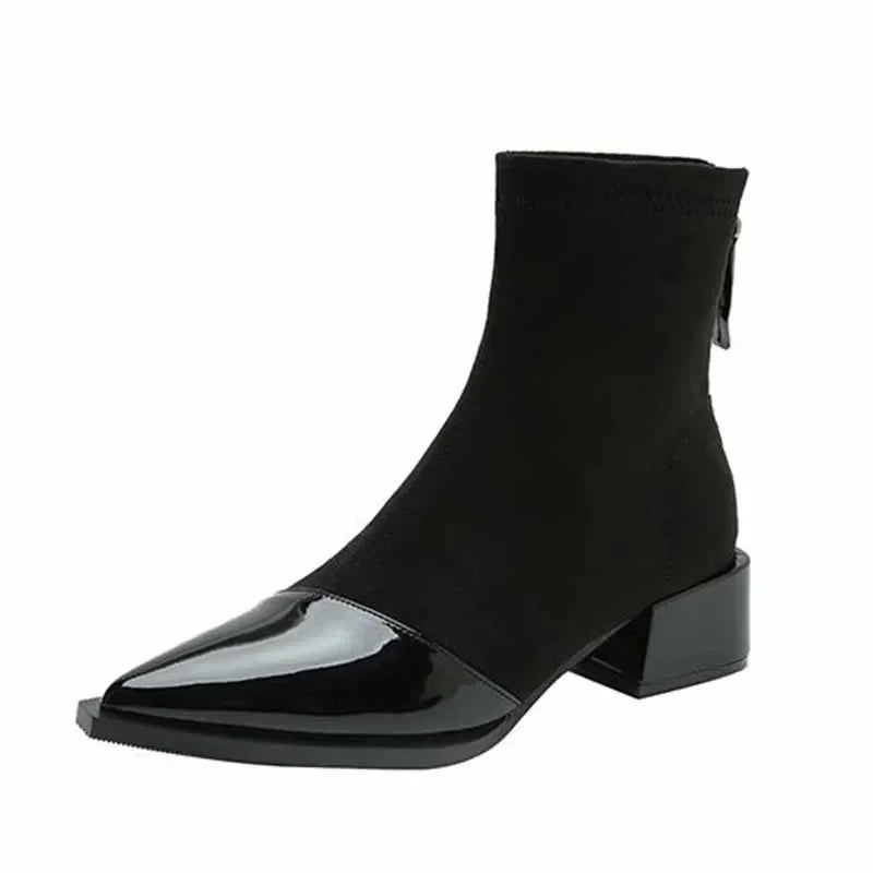 Ankle Boots Women Chunky Mid Heels Suede Shoes Woman Pointed Toe 2025 Trend Winter New Goth Walking Snow Chelsea Botas De Mujer