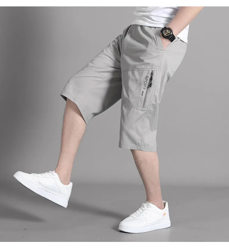 Zipper Pocket Workwear Shorts Mens Knee Cargo Pants 2026 Summer Cotton Shorts Men Climbing Jogger Elastic Waist Sports Work Wear
