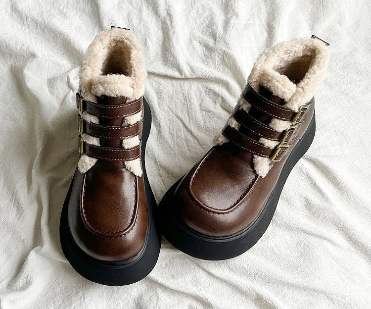 Lace-up Elegant With Medium Heels Padded Women's Snow Boots Laces Ladies Shoes Y2k Protective Plush Comfortable High Quality 39