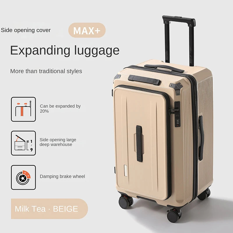 Side-Opening Suitcase 28 inch Large Capacity Expandable Luggage 24/26 Thickened Trolley Case 20 inch Boarding Box with 5 Wheels