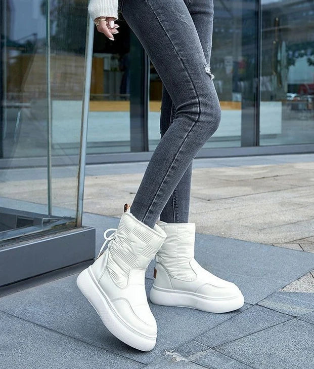 White Half High Waterproof Women's Snow Boots Lace-up Goth Plush Warm Quality on Offer Y2k Padded Large Size Hot Ladies Shoes