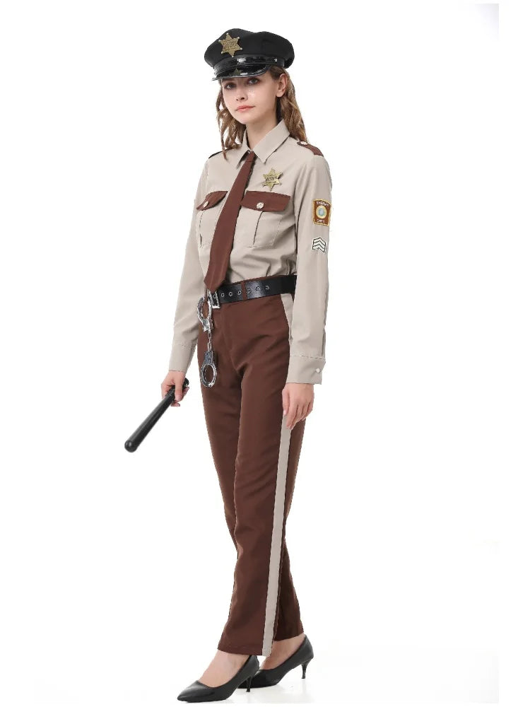 Unisex Sheriff Cosplay Costume Police Uniform Full Set Long Sleeve Halloween Carnival Party Stage Performance Dress Outfits