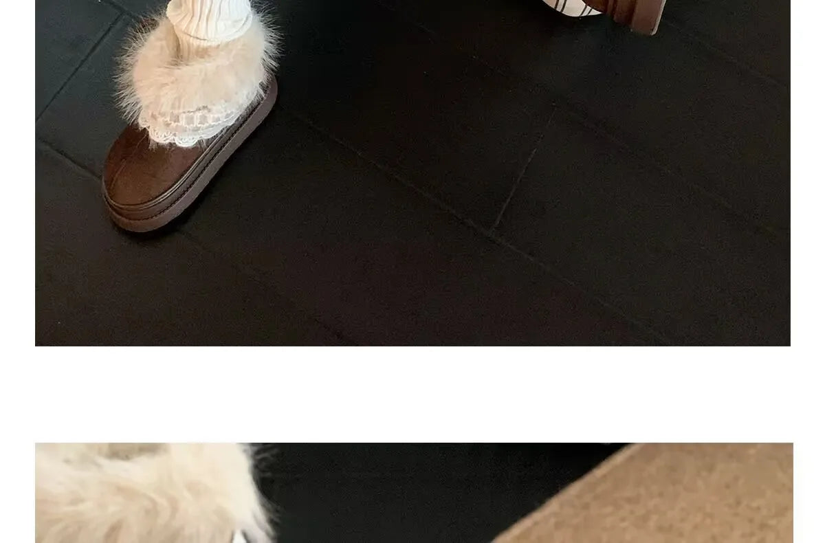 Korean Style Lace Snow Boots 2025 Winter Plush Warm Short Boots Girls Sweet Thick Bottom Casual Boots Students Cotton Shoes