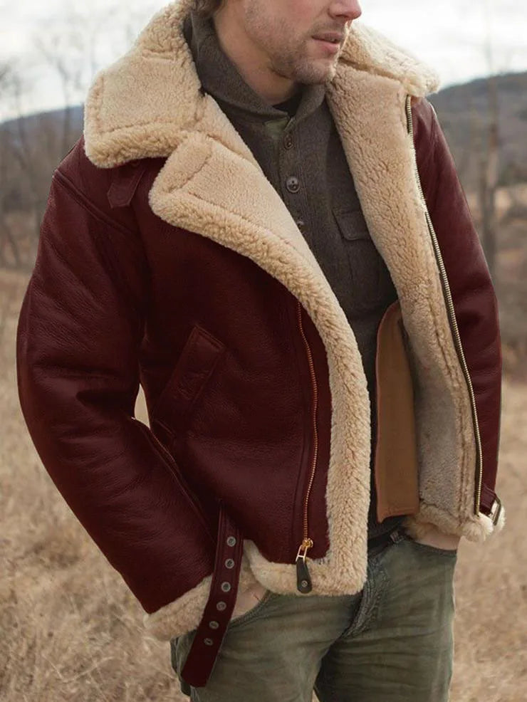Thickened Men's Coats Winter Jackets Leather and Fur Integrated New High Quality Turn Down Collar Long Sleeve Men Clothing