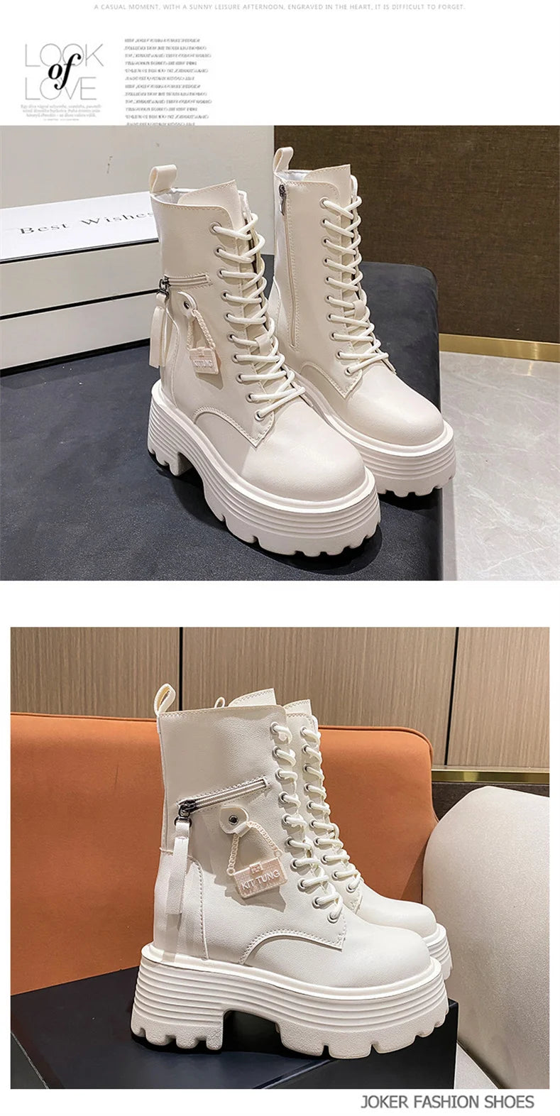 New 2023 Autumn Platform Mid-calf Boots  Women Thick Sole Winter Leather Punk Shoes Chunky Motorcycle Boots Woman