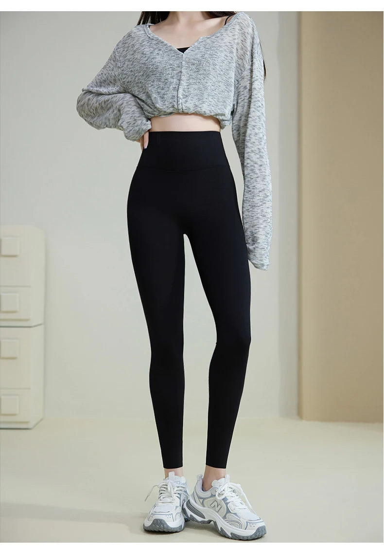BIVIGAOS Spring Summer Back Pocket Nude Feel Sharkskin Leggings Women Fish Bone High Waist Push Up Sport Fitness Running Legging